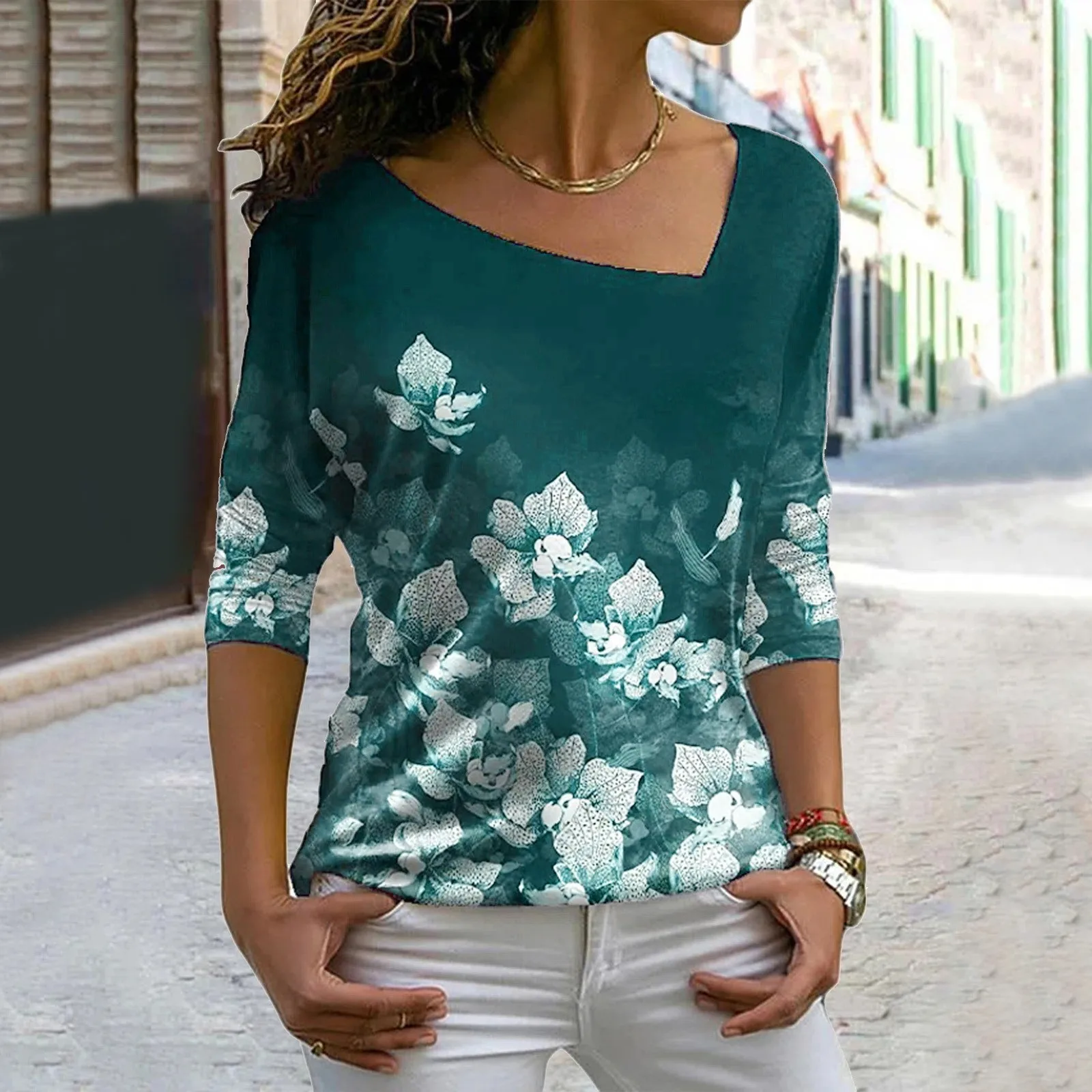 

Женская свободная толстовка с принтом, модный элегантный топ с длинным рукавом, рубашка с V-образным вырезом, мягкий женский свитер с длинны...