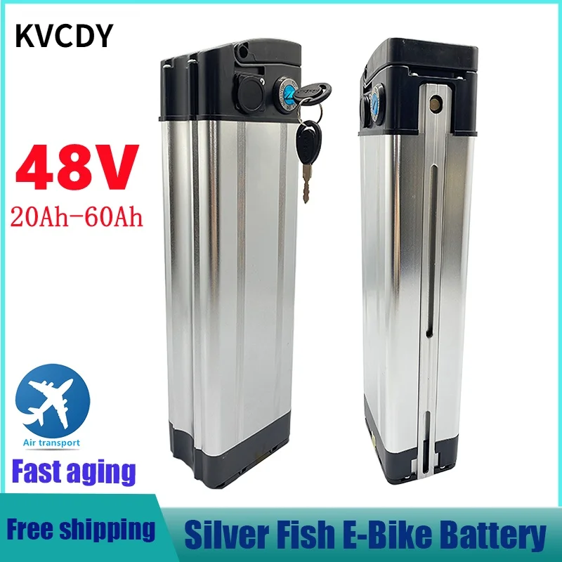 

48V 20ah 30ah 40ah 50ah 60ah Silver fish style Electric Bike battery 48V lithium battery with Aluminum case anti-theft lock