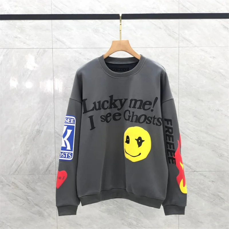 

2023ss Kanye West Lucky Me I See Ghost Sweatshirts Men Women Puff Print CPFM XYZ KID SEE GHOST Crewneck