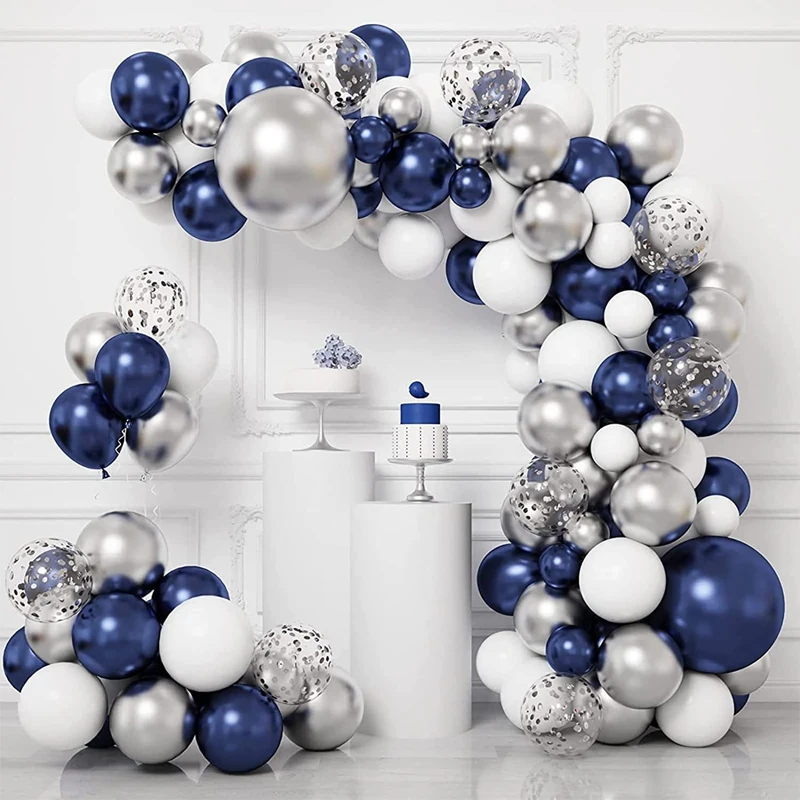 

148pcs Night Blue Silver White Balloon Set Flower Ring Arch Set Wedding Birthday Party Multi Purpose Decorative Latex Balloons