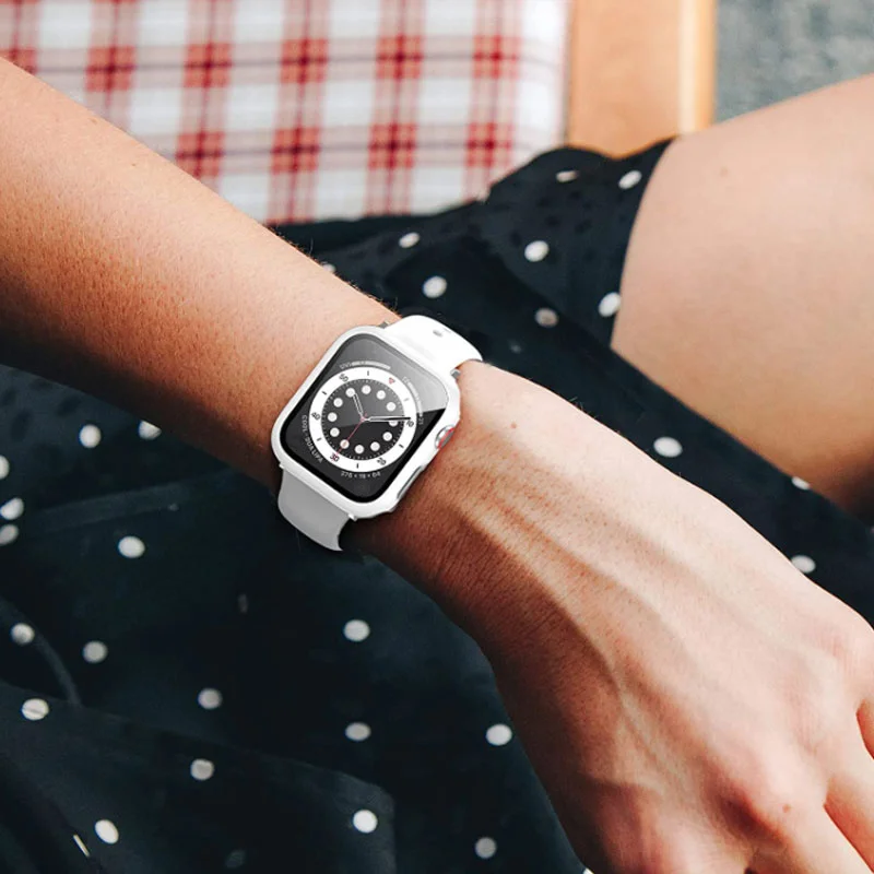 Фото Чехол для Apple Watch 38 мм, 42 мм, 40 мм, 44 мм, 41 мм, 45 м, защитный чехол, матовый жесткий ПК, бампер, стекло, iWatch 9 8 7 6 5 SE 4 3 №3