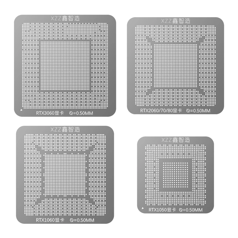Фото Трафарет для реболлинга XZZ RTX BGA, жестяной шаблон, стальная сетка, видеочипы, INTEL, NVIDIA, ATI, 1050, 1060, 2060, 2070, 2080, 3060 №1