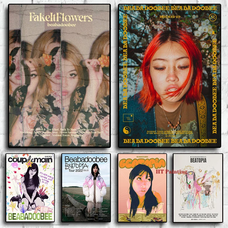 

Singer Beabadoobee 'Fake It Flowers' Music Album Poster Canvas Painting Wall Art Pictures Home Bedroom Bar Decor Frameless Gift