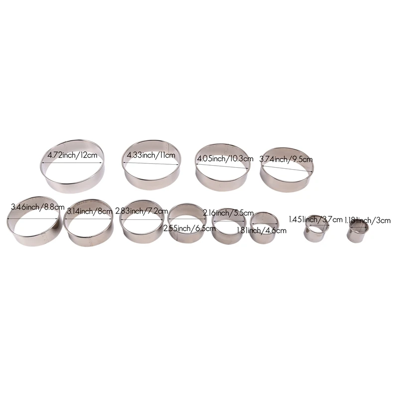 12PCS Cake Ring Mold Stainless Steel Round Circle Cookie Mousse Mini Gum Paste Mould DIY Tools