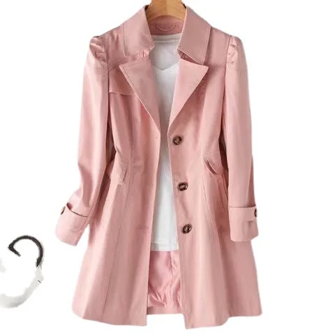 

2023 Spring and Autumn New Fashion Casual Windbreaker Coat Female Slim Fit Mid length High Quality Windbreaker Top Female