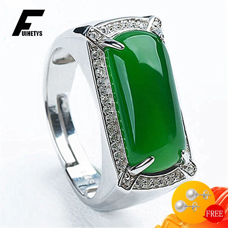 

Classic Rings for Men 925 Silver Jewelry Rectangle Emerald Zircon Gemstone Open Finger Ring Wedding Engagement Party Accessories