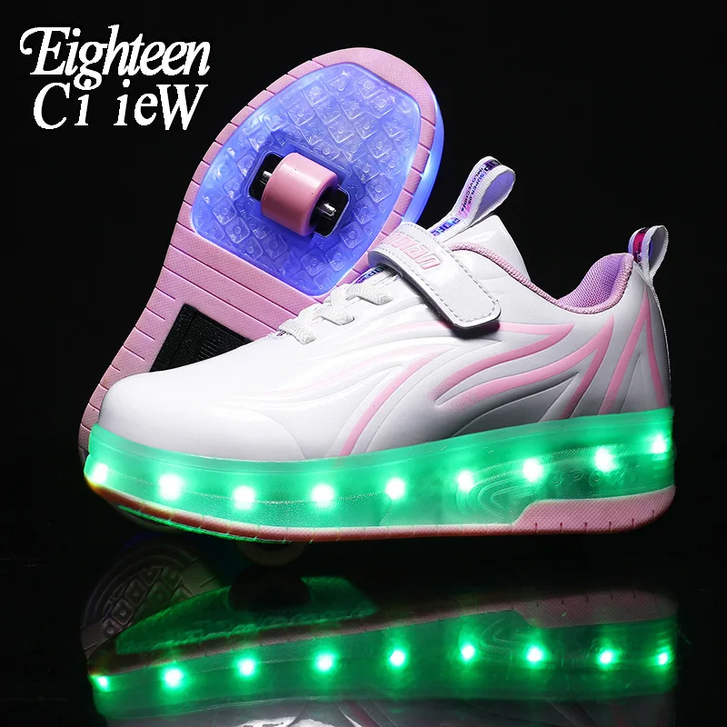 

Светящиеся кроссовки на колесиках, обувь с подзарядкой от USB, детские кроссовки для мальчиков и девочек, размеры 28-40