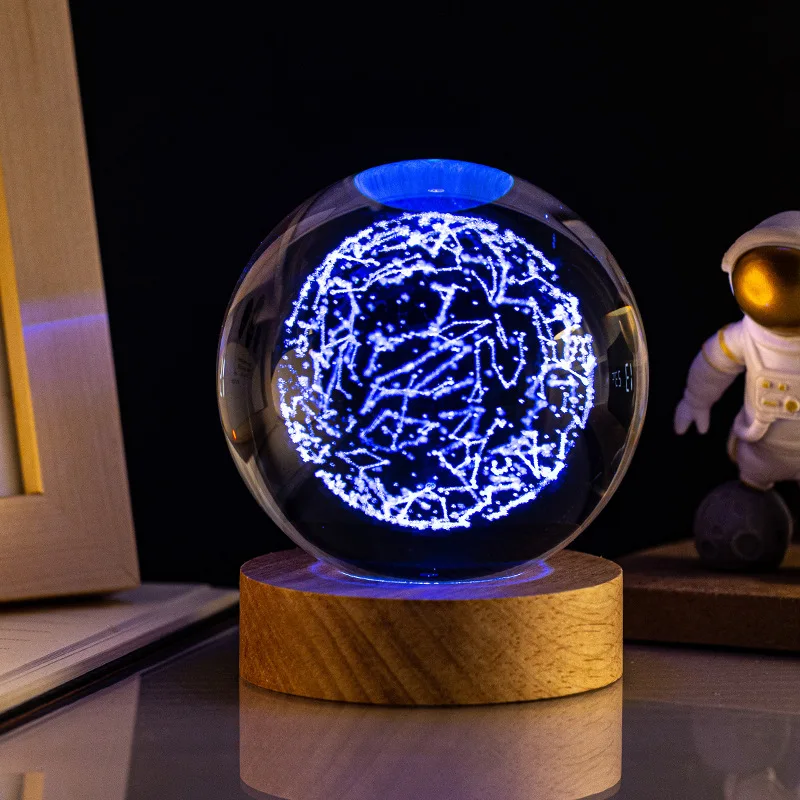 3D Светодиодная солнечная система лазерная резьба хрустальный шар цвет Ночная
