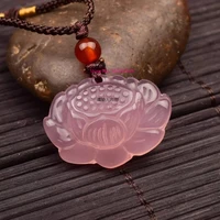 hot selling natural hand carve jade ice kind powder lotus flower necklace pendant fashion jewelry men women luck gifts