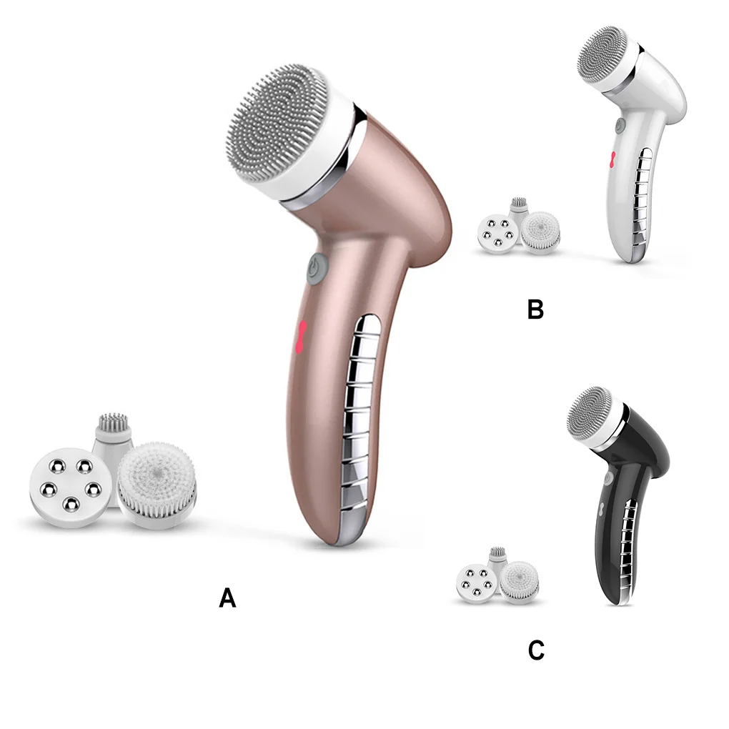 

4-in-1 Facial Brush Exfoliating Cleaning Brushes with 4 Replacement Heads Massage Make Up Blackhead Removal Tools