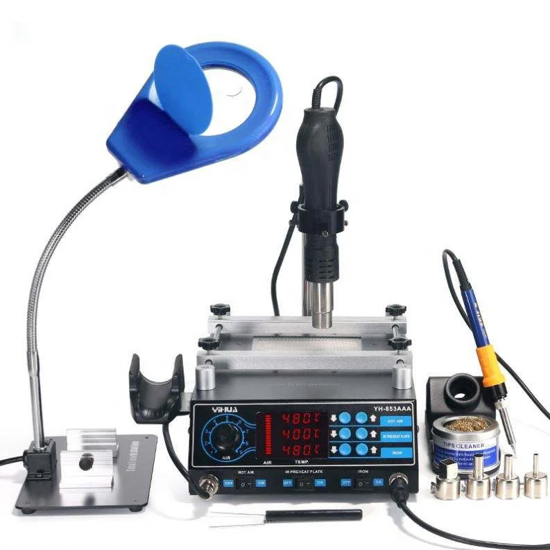 YIHUA 853AAA 3 в 1 цифровая пайка SMD распайка термофена предварительное нагревание