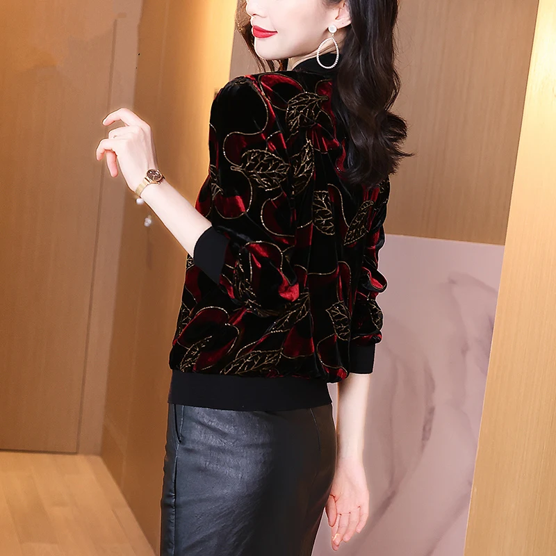 Модная женская куртка с бархатным принтом модель 2022 года корейские