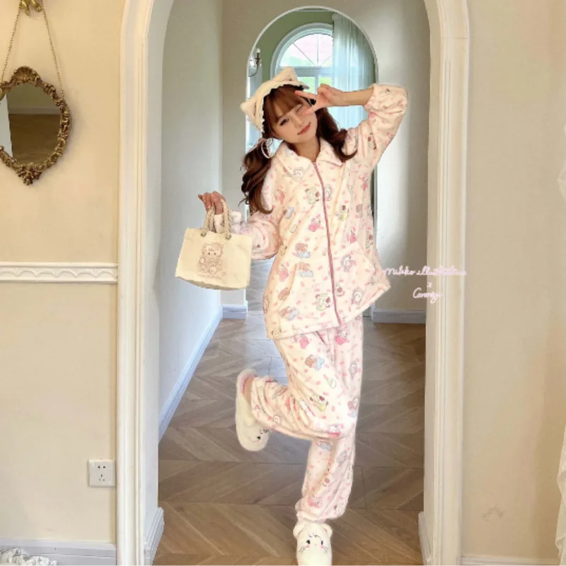 

Оригинальный милая плюшевая Повседневная мультяшная Пижама Mikko на молнии Домашняя одежда осень-зима пижамы Топ штаны Рождественские милые подарки для девочек