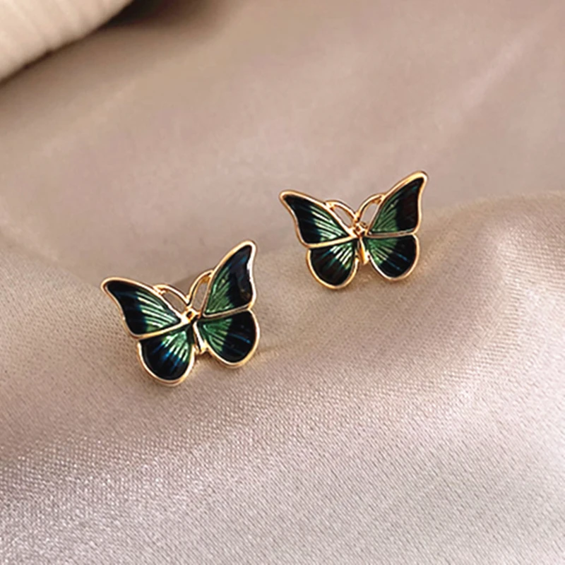 

Butterfly Earrings Green Small Stud Earrings Fashion Clor Oil Three Dimensional Earring Retro Party Jewelry Wholesale