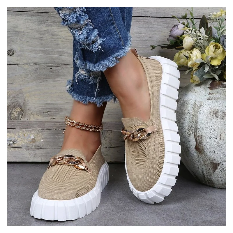 

Женские лоферы с цепочкой на плоской подошве, сетчатые кроссовки без шнуровки с круглым носком, повседневная обувь на плоской подошве, дыша...