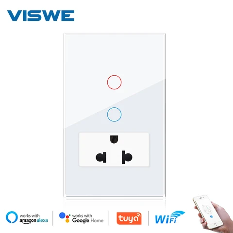 VISWE Touch Wifi переключатель работает с Google Home/Alexa, Тайланд розетка не Smart USB C порт, закаленное стекло панель белый