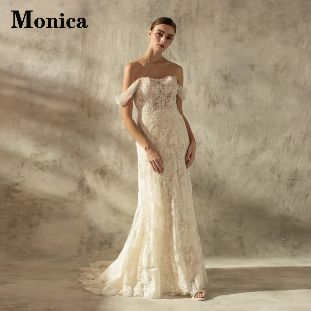 

MONICA Off The Shoulder Wedding Dresses For Bride Mermaid Backless Appliques Tulle Court Train Strapless Vestidos De Novia