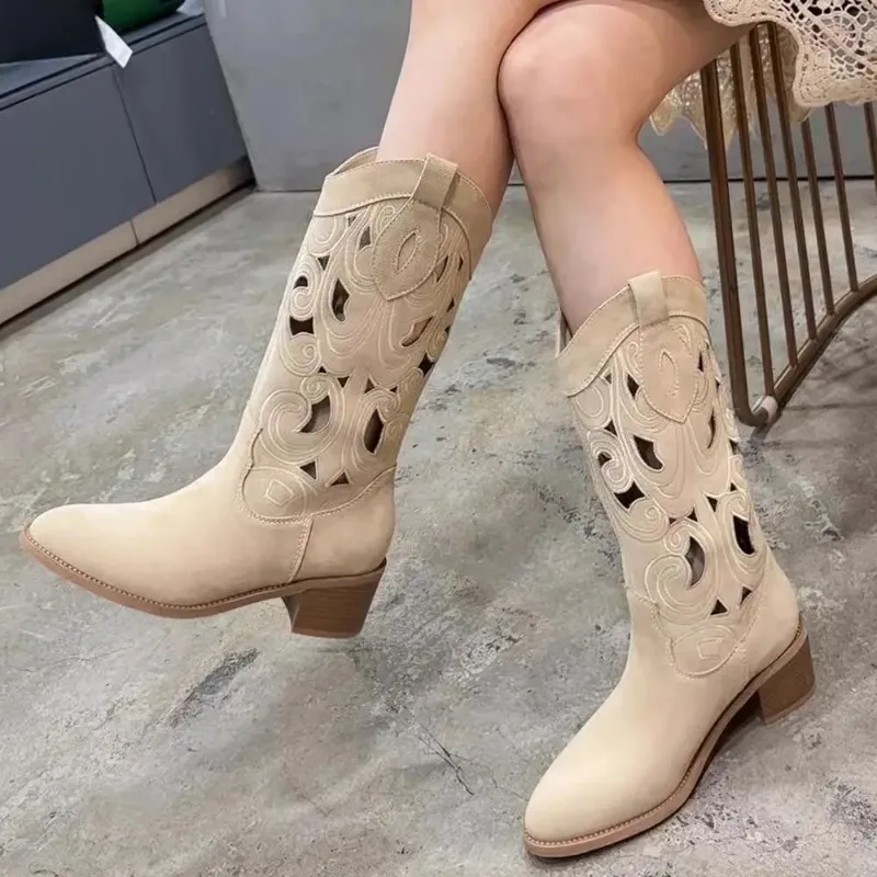 Женские ковбойские сапоги в стиле ретро западном на квадратном каблуке с