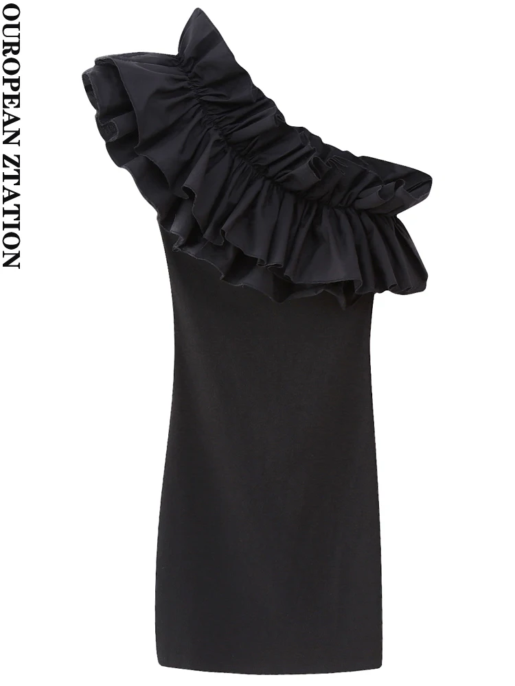 

PAILETE Women 2023 fashion with ruffled frilled asymmetric mini dress vintage sleeveless female dresses vestidos mujer