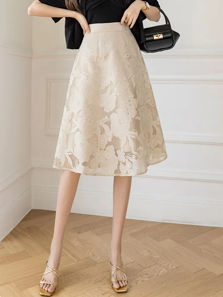 

Женские элегантные юбки-трапеции, Новое поступление 2022, модная подходящая ко всему Женская Праздничная длинная юбка до колен с высокой тали...