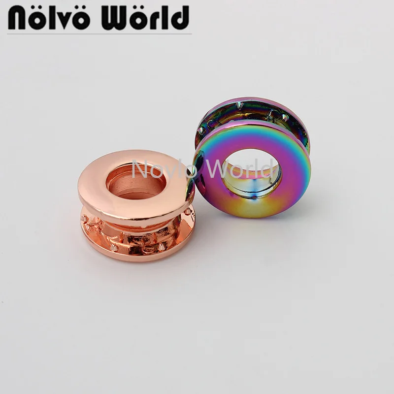 

10-50pcs 2 colors 3/8'' round shape rose gold rainbow color grommet eyelets for handbag no screws shoulderbag accessories