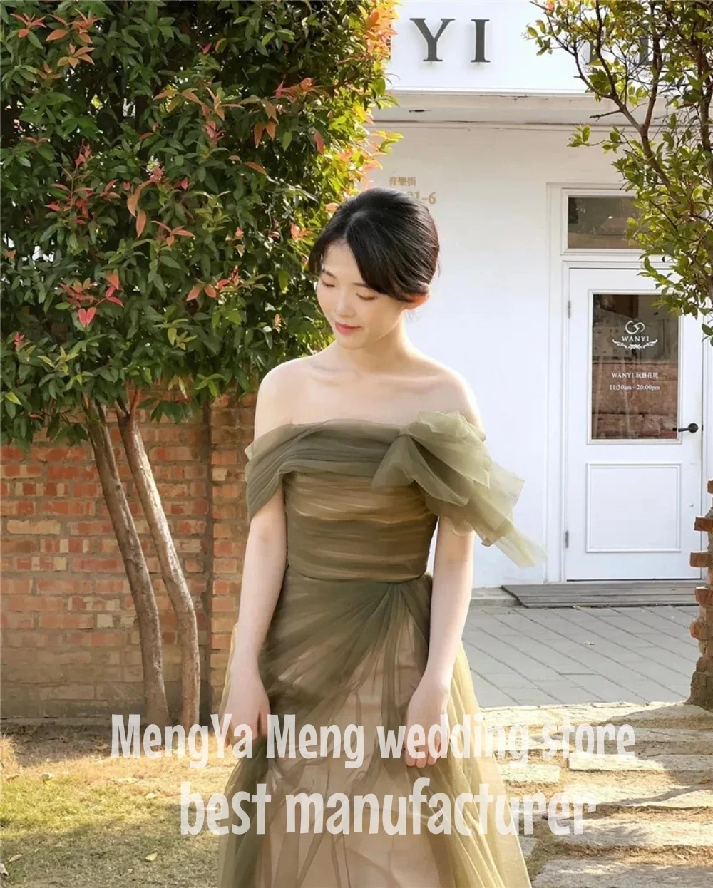 Фото ZHUISHU с открытыми плечами темно-зеленые тюлевые сказочные вечерние платья корейская свадебная фотосессия индивидуальные вечерние платья русалки для выпускного вечера №3