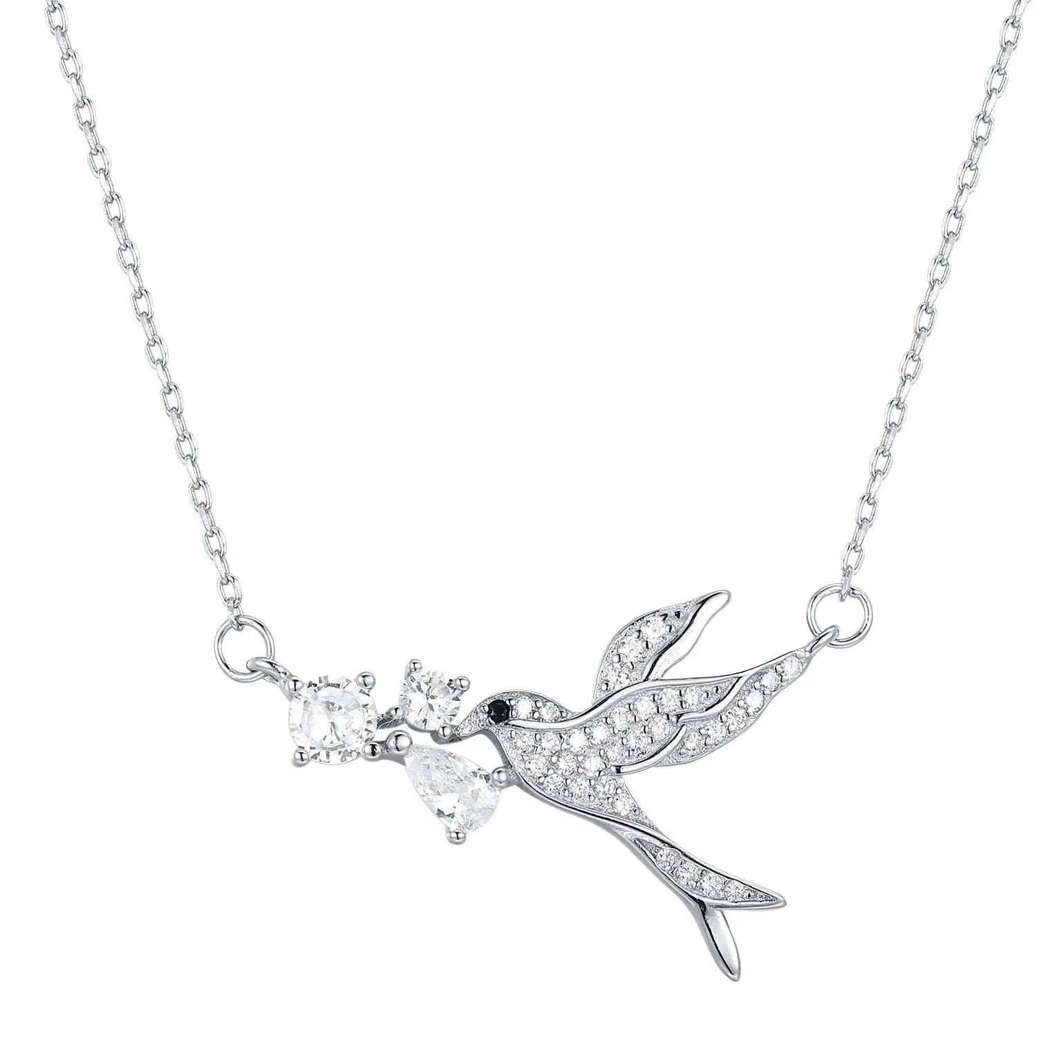 

2023 Fashion Hot Selling 925S Silver High Grade Bird Embedding Flower Full Diamond Pendant with Collar Necklace for Women