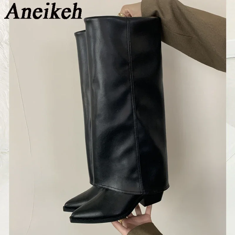 Aneikeh 2024 модные ранние рыцарские ботинки американский стиль остроносые высокие