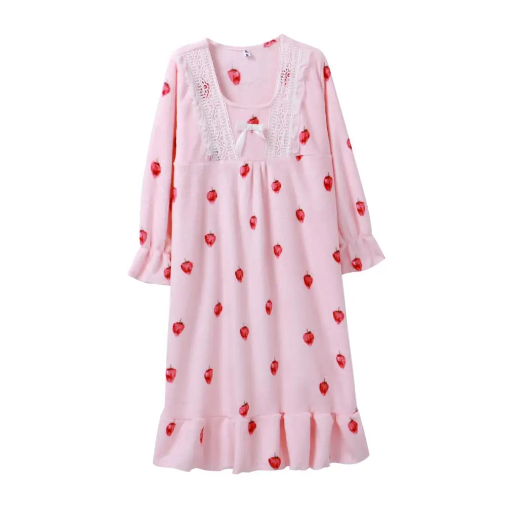 Polka Dot Flannel Ruffle Lace Nightdress Women 2021 Winter Loose Cute Korean Home Clothes Long Sleeve Warm Sleepdress Nightgown