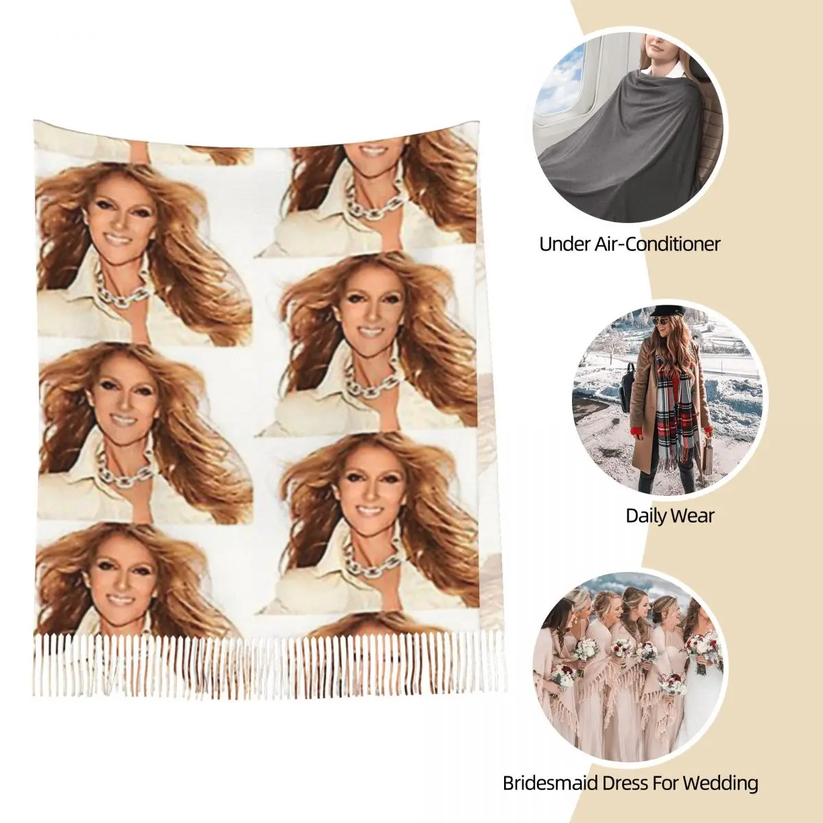 Заколка для волос Celine Dion Tour Dates и шарф с кисточками женские мягкие теплые шали