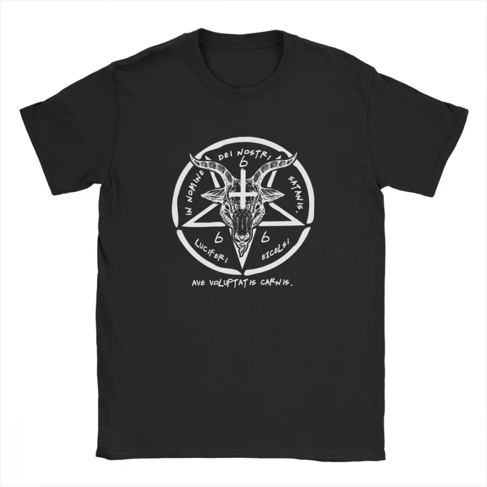 

666 Baphomet T-Shirt for Men Demon Tops Crew Neck 100% Cotton Sigil Of Satan T Shirt 90s Goat Head Cool Tee Shirt God Clothes