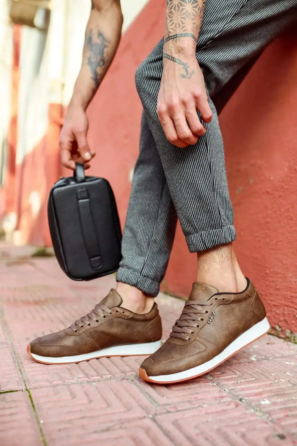 Knack Casual Male Shoes Mink Color Trend Summer Spring Lace-Up White Brown Flat Bottom Faux Leather Fashion Original Design 002