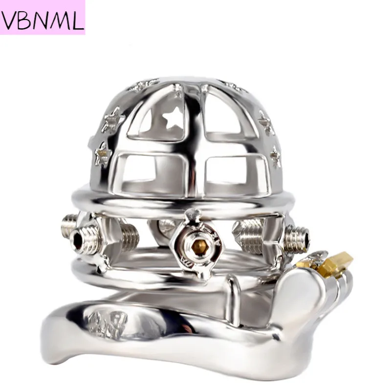 

VBNML Men's Breathable Version Stainless Steel New Riveted Style Binding Chastity Lock Chastity Cage Penis Lock BDSM Props