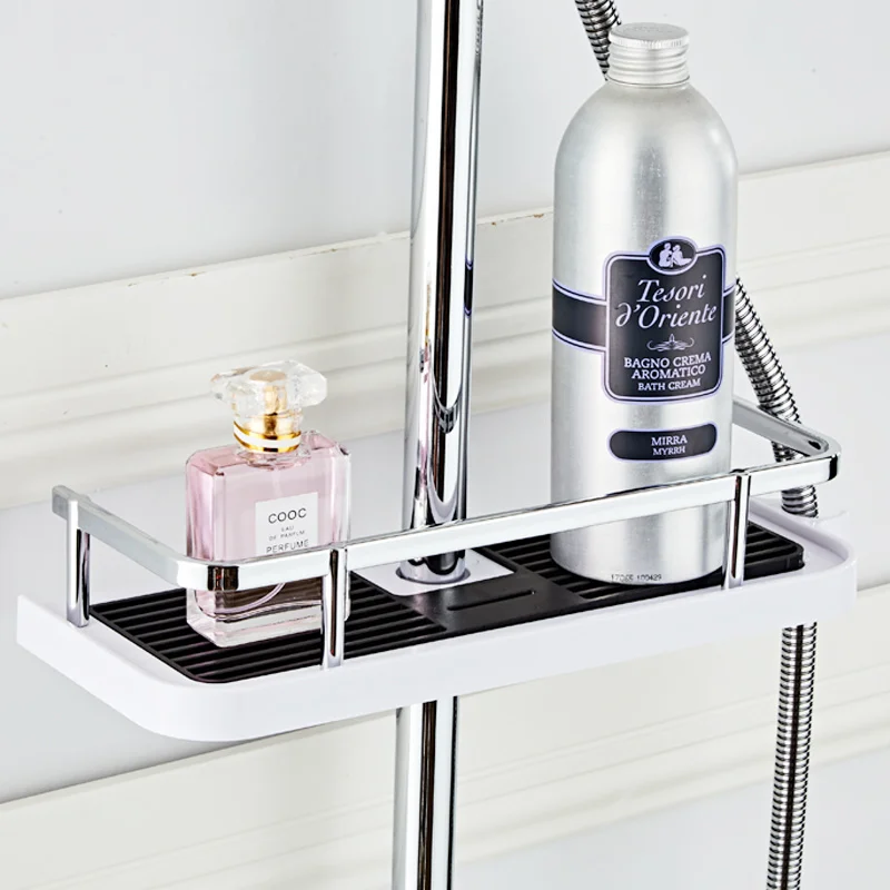 

New 25mm Bathroom Pole Shower Storage Rack Holder Organizer ABS Bathroom Shelves Shower Shampoo Basket Tray Shower Head Holder