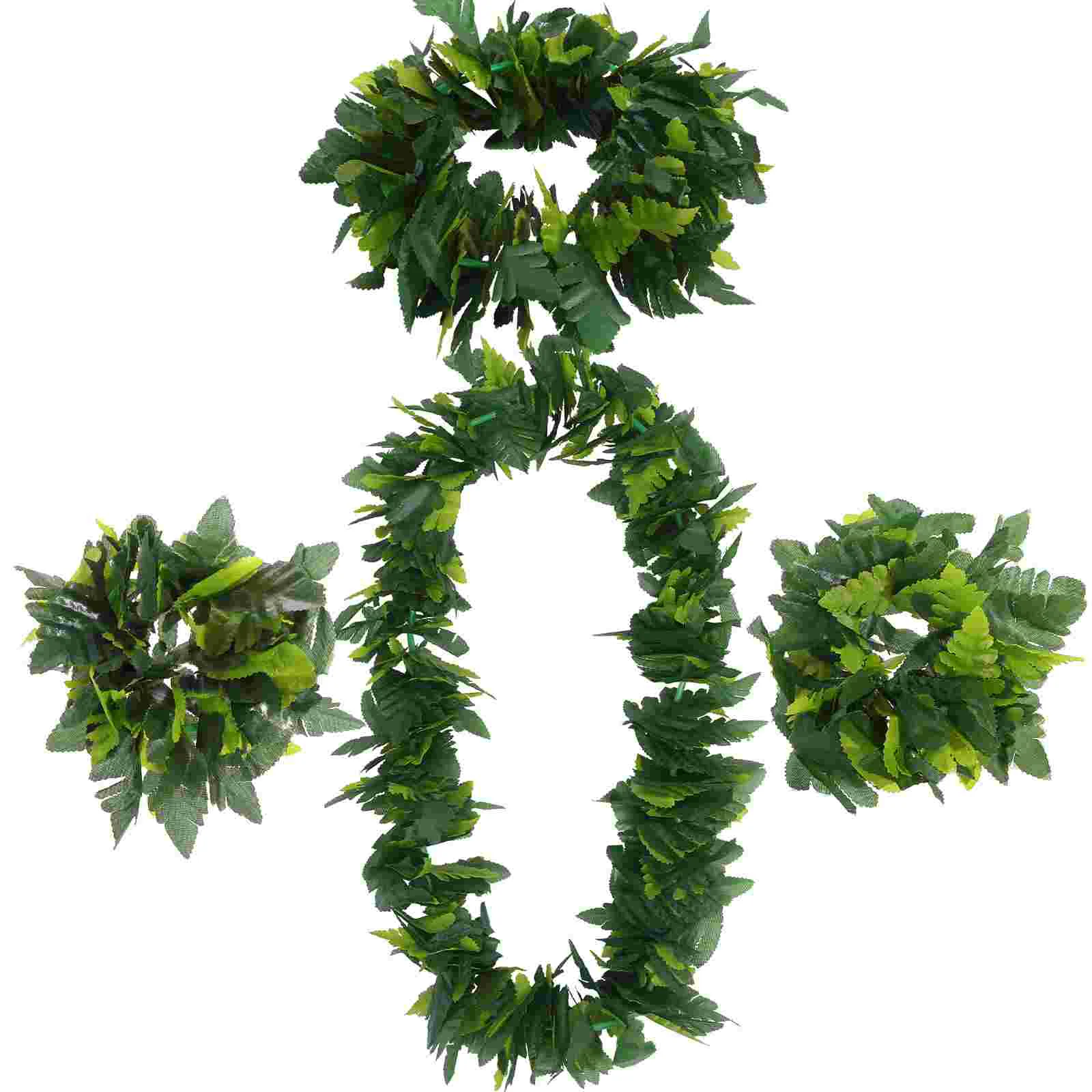 

4pcs in 1 Set Hawaiian Garland Tropical Leaves Headpiece Necklace Bracelet Set Garland Wreath for Luau Party Decoration