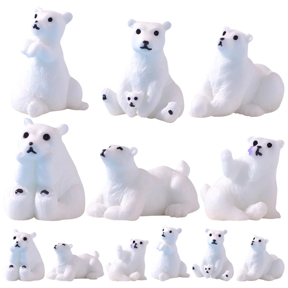 

12 Pcs Resin Miniature Bear Decor Christmas Garden Figurine Tiny Statues Decorations