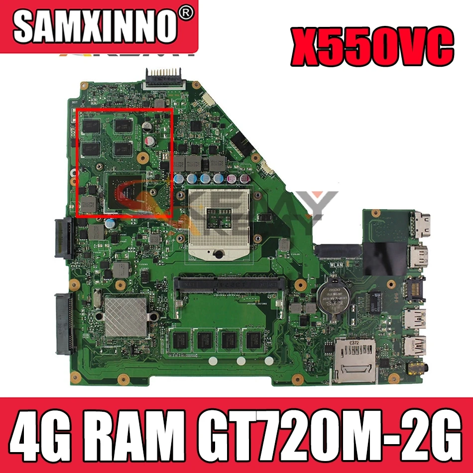 

Материнская плата Akemy X550VC для ноутбука ASUS X550VC R510V X550V X550, протестированная оригинальная материнская плата 4G RAM GT720M-2G