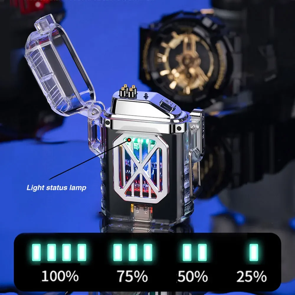 Ветрозащитная зажигалка с двойной дугой прозрачный корпус яркая электронная