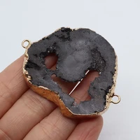 natural stone irregular shape crystal double hole gold bezel pendant natural semi precious stone fine jewelry necklace connector