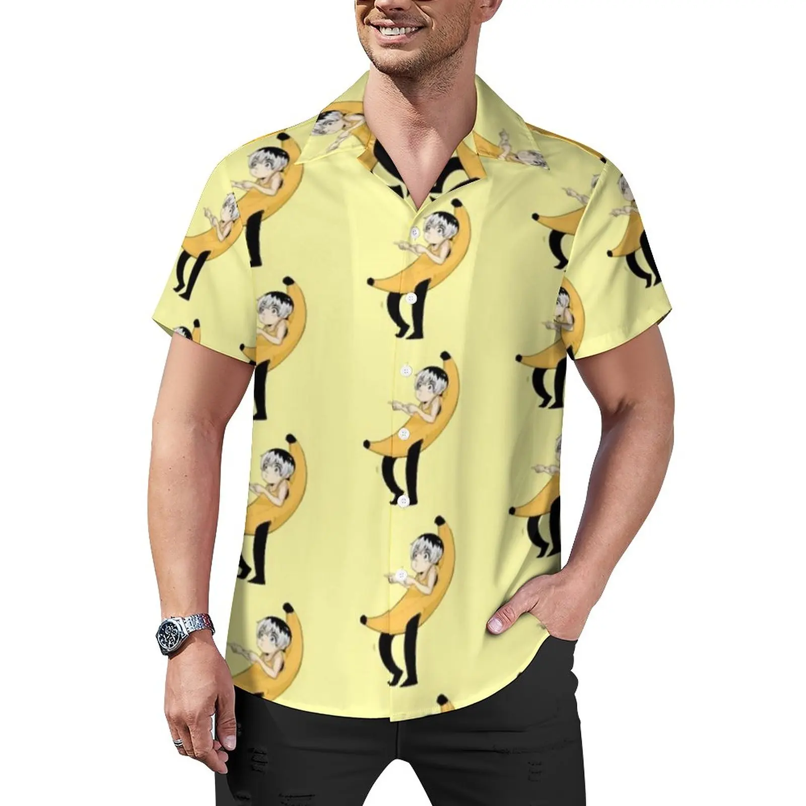 

Повседневная рубашка с забавным принтом в виде мема, свободная рубашка для отпуска с бананом, Гавайские трендовые блузки, Одежда большого размера с коротким рукавом
