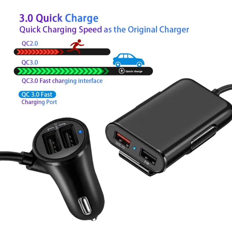 

Quick 3.0 Car Charger Fast Charging 4 USB Port For Phone Super Charge Quick Charge Adapter Car-Charger With 1.8m Extending Cable
