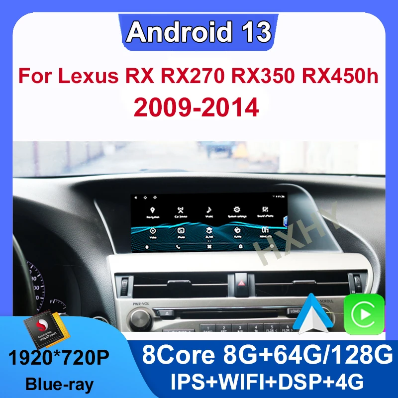 

Android 13 Qualcomm 8+128G Auto Carplay Car Dvd Player For Lexus RX RX270 RX350 RX450H 2009-2014 Navigation Multimedia Stereo