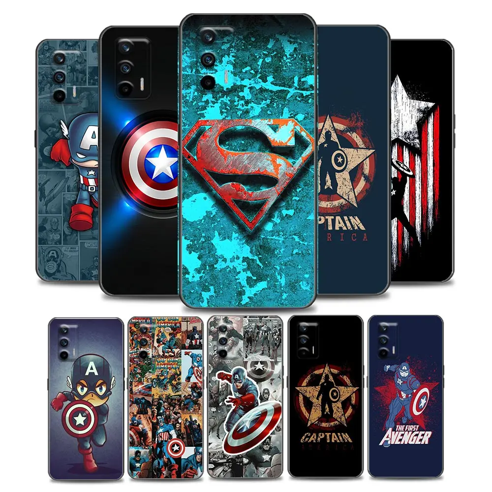 

Luxury Phone Case for Realme Q2 C20 C21 V15 8 C25 GT Neo V13 5G X7 Pro Ultra C21Y Soft Case Cover America Captain Marvel