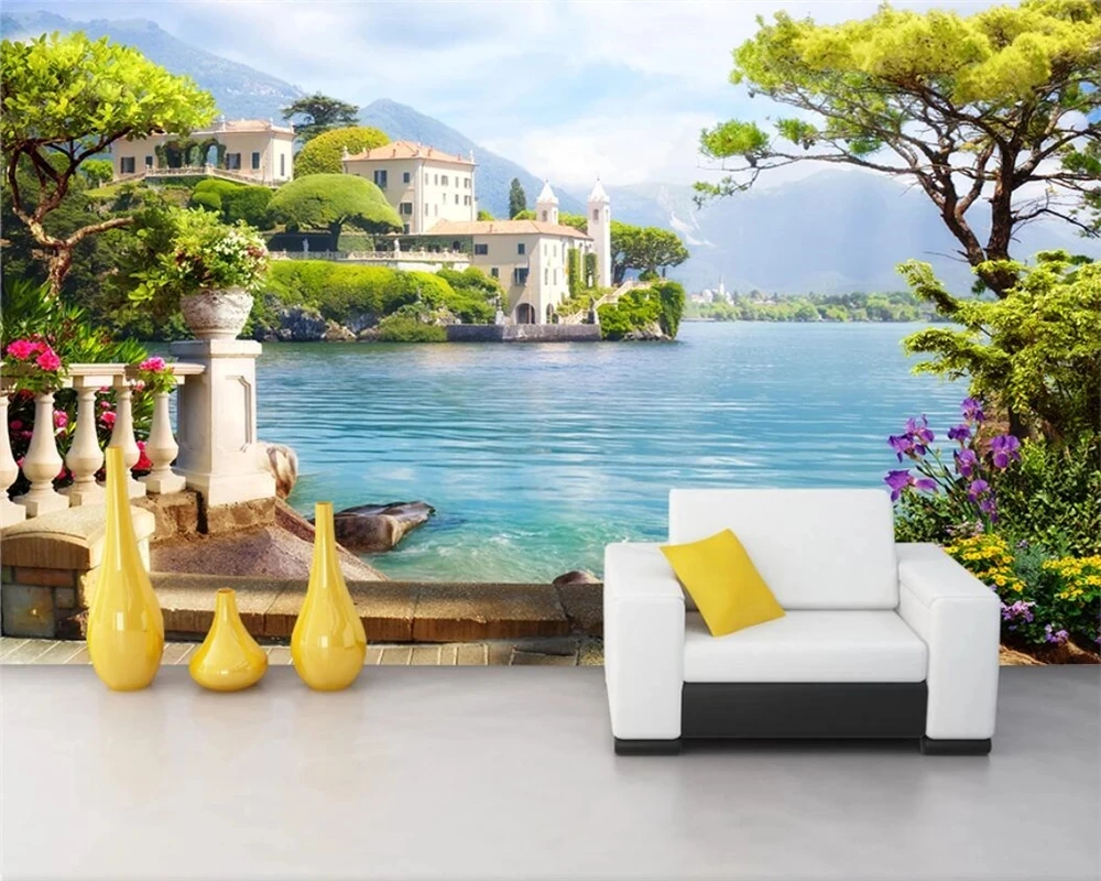 Custom Self Adhesive wallpapers 3D photo forest park sea fence murals home decoration bedroom living room Painting Waterproof |