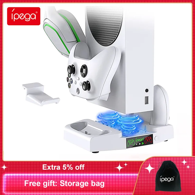 

Вертикальная охлаждающая подставка Ipega для консоли Xbox Series S, телефон с индикатором, двойное зарядное устройство для контроллера с регулируемыми вентиляторами