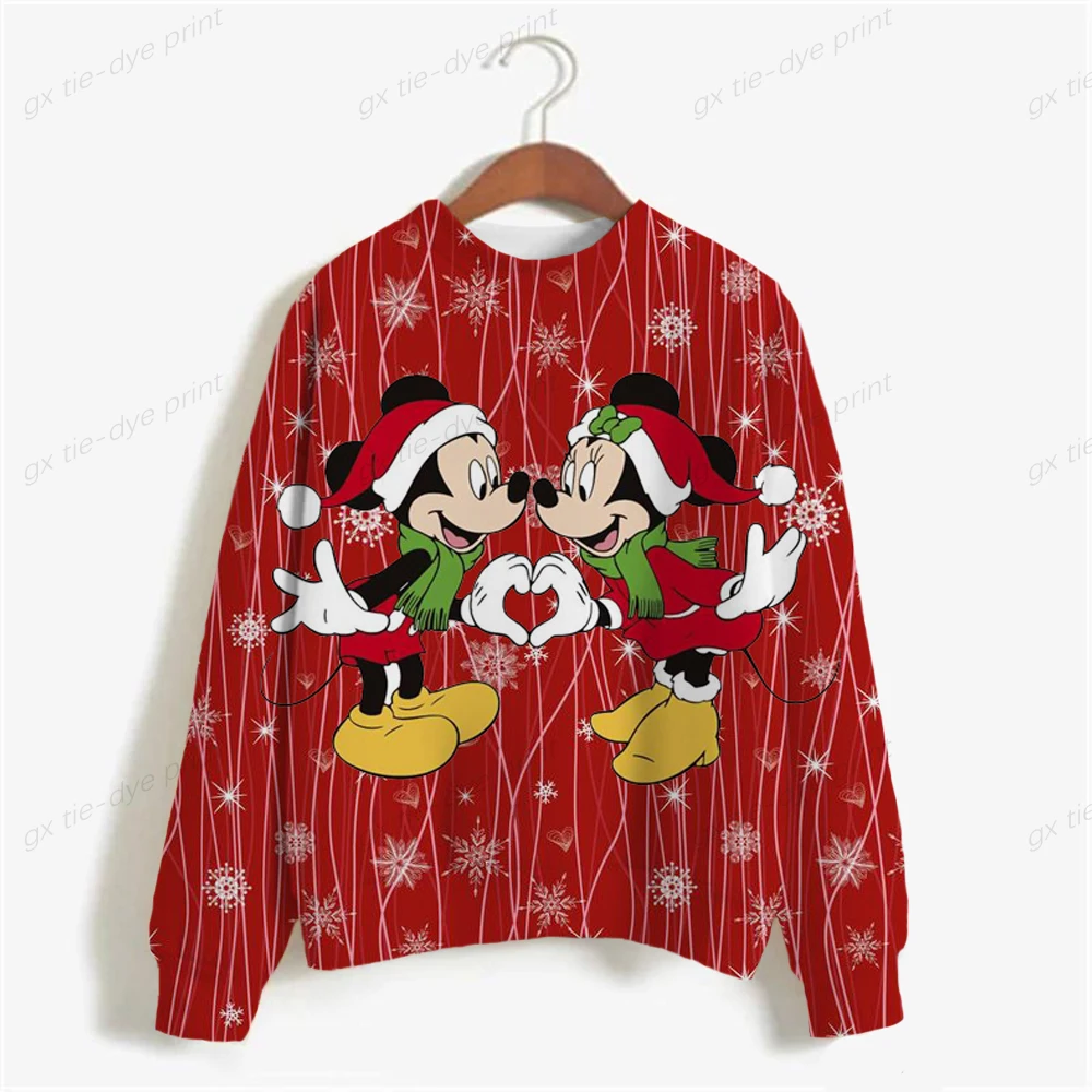 

New Year's Christmas Women Sweatshirts Disney Mickey Mouse Print Funny Holiday Female Sweatshirt Cartoon Kawaii Tops Hoodie