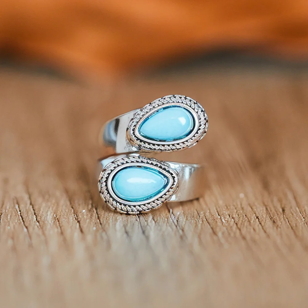 

Water Drop Natural Stone Rings for Women Statement Retro Personalized Opening Finger Ring Ladies Metal Accessories Jewelry Gifts