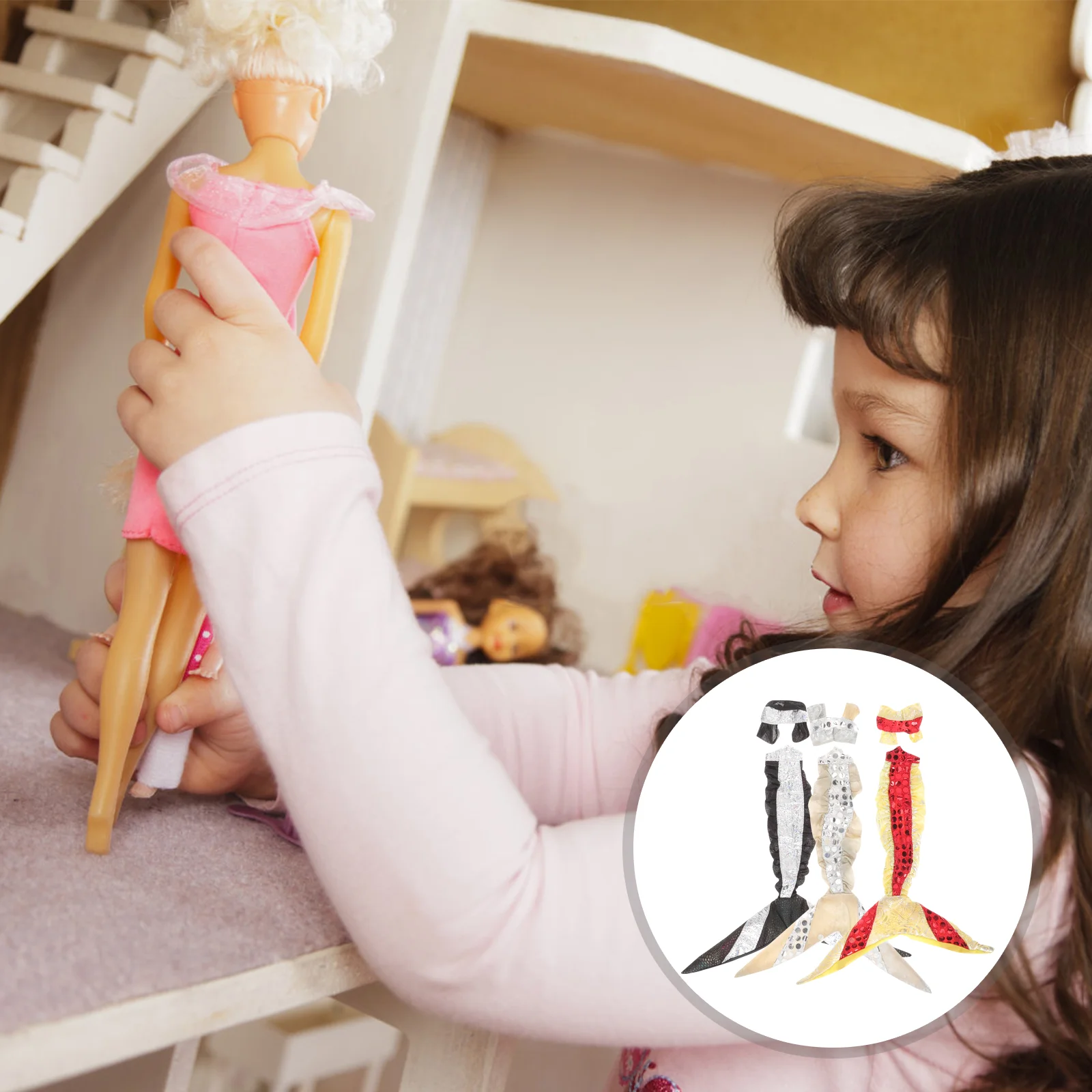 

3 Sets Small Delicate Replaceable Doll Clothes for Class Girl Playroom Kids