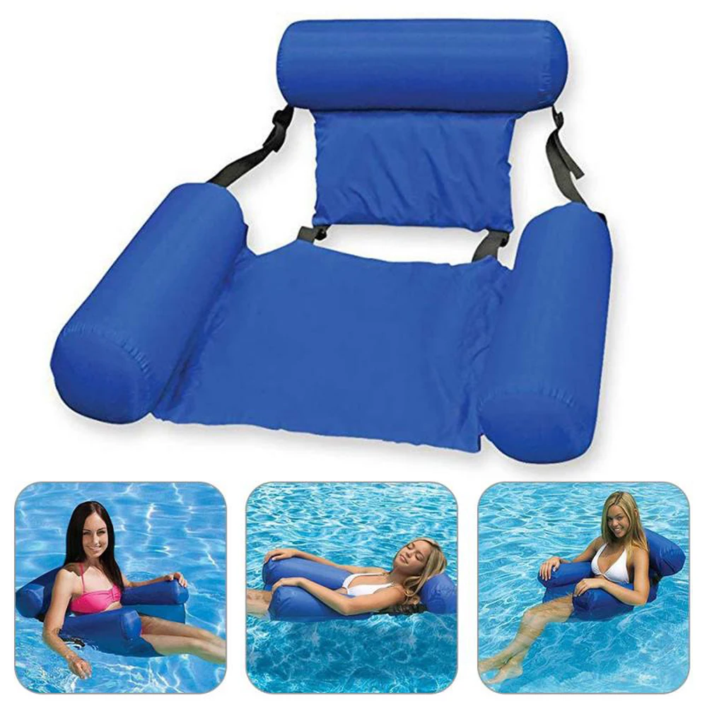 

Foldable Inflatable Recliner with Net Hammock Floating Dual-purpose Backrest Floating Drainage Upper Recliner Floating Bed