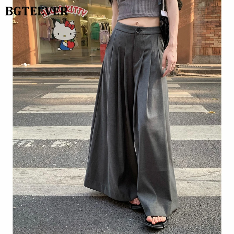 

Модные стильные шикарные женские брюки большого размера BGTEEVER с широкими штанинами и высокой талией свободные весенне-летние женские Костюмные брюки в пол